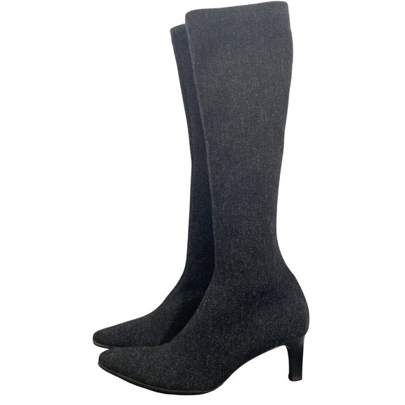 Lauren Ralph Lauren tall tweed point toe kitten heel sock boots dark gray 6.5 - Picture 1 of 14